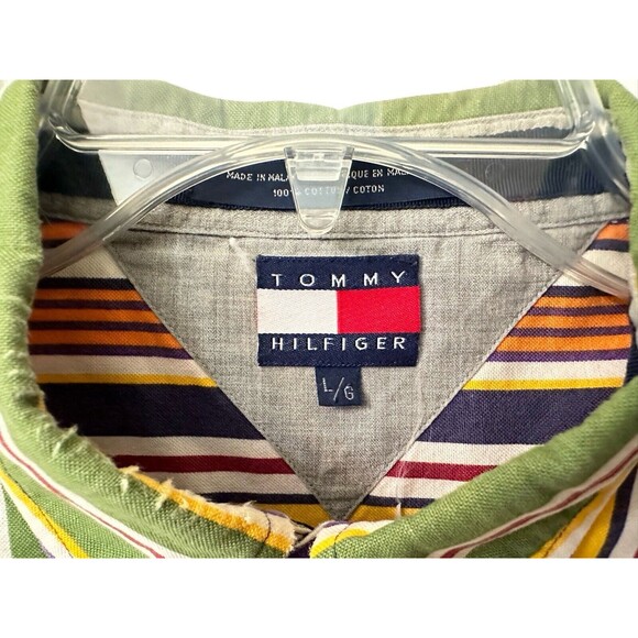 90s Vintage Tommy Hilfiger Mens Large Button Down Shirt Retro Multicolor Stripes - Picture 8 of 8